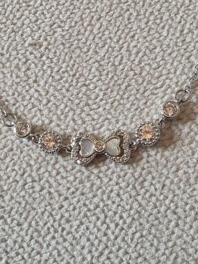 Silver Tone Bow Bracelet White Mother of Pearl Style Crystal Adjustable Bracelet